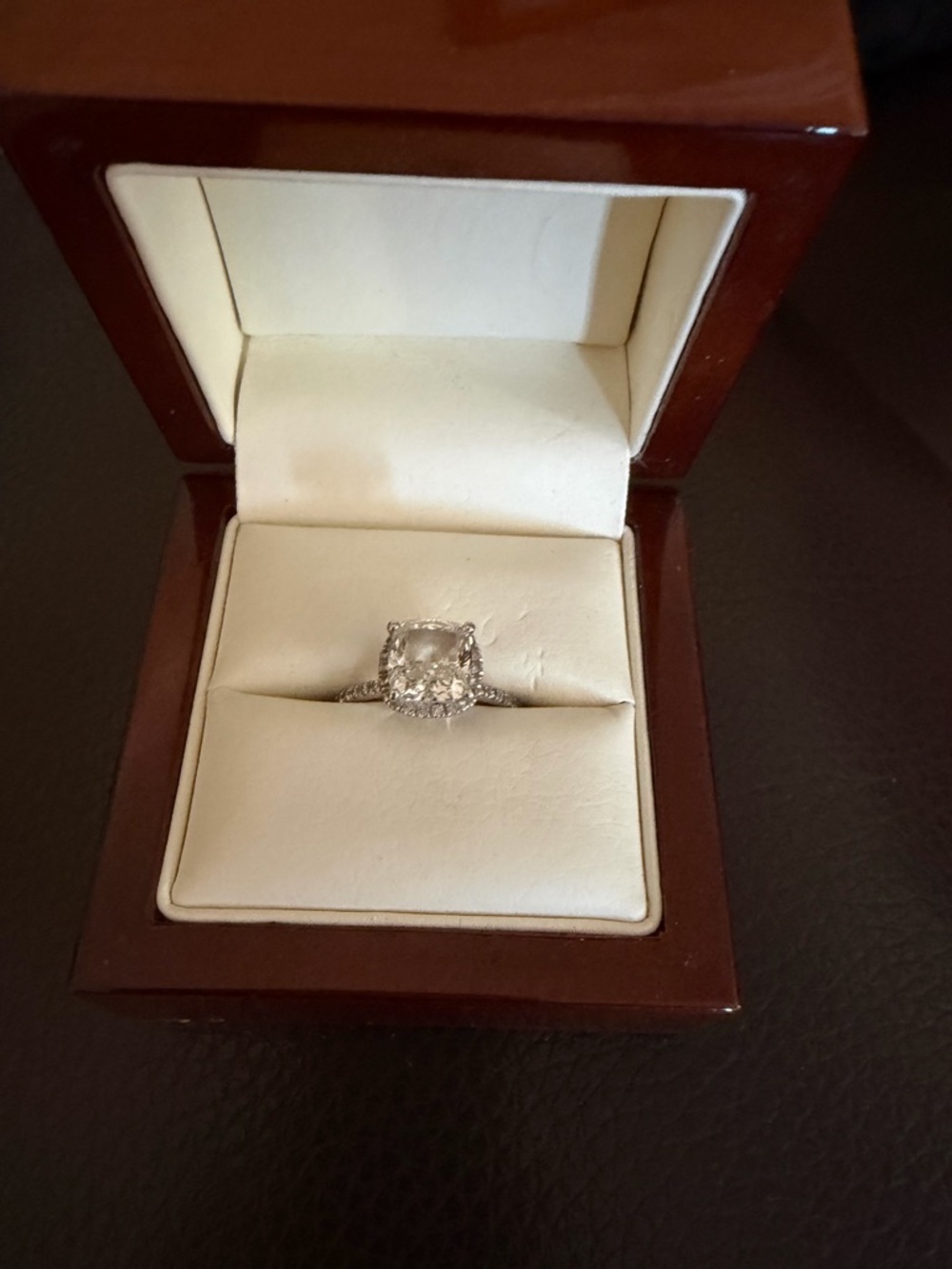 White Gold Halo Cushion-Cut White Stone Ring - Women Jewelry